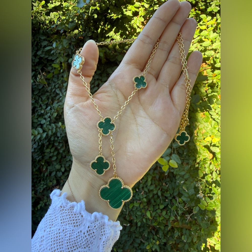 New! Gold and Green Clover Necklace